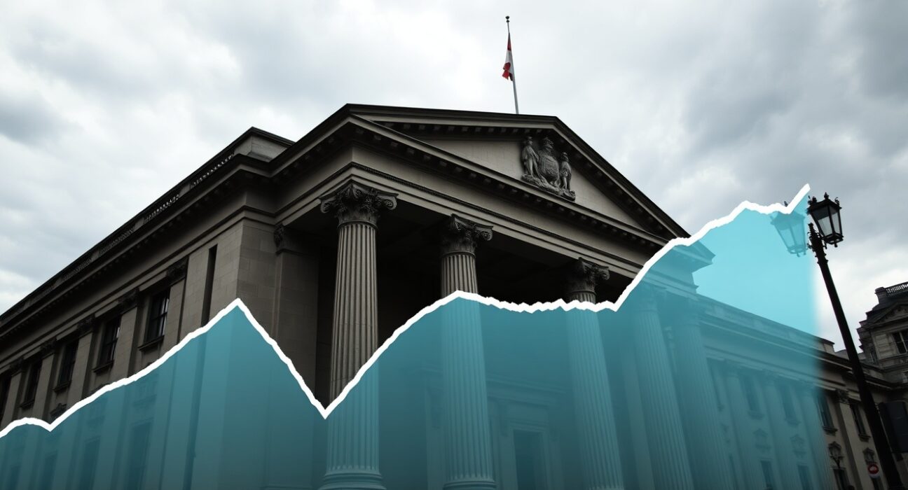 Bank of England building in London, representing BoE interest rate decision and inflation risks analyzed by Deutsche Bank