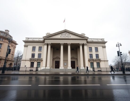 Bank of England building in London, representing the BoE interest rate decision to hold at 3.75%.