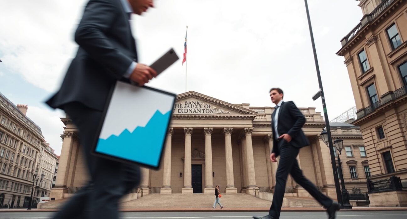The Bank of England building in London, representing the central bank's decision to hold interest rates steady amid inflation concerns.
