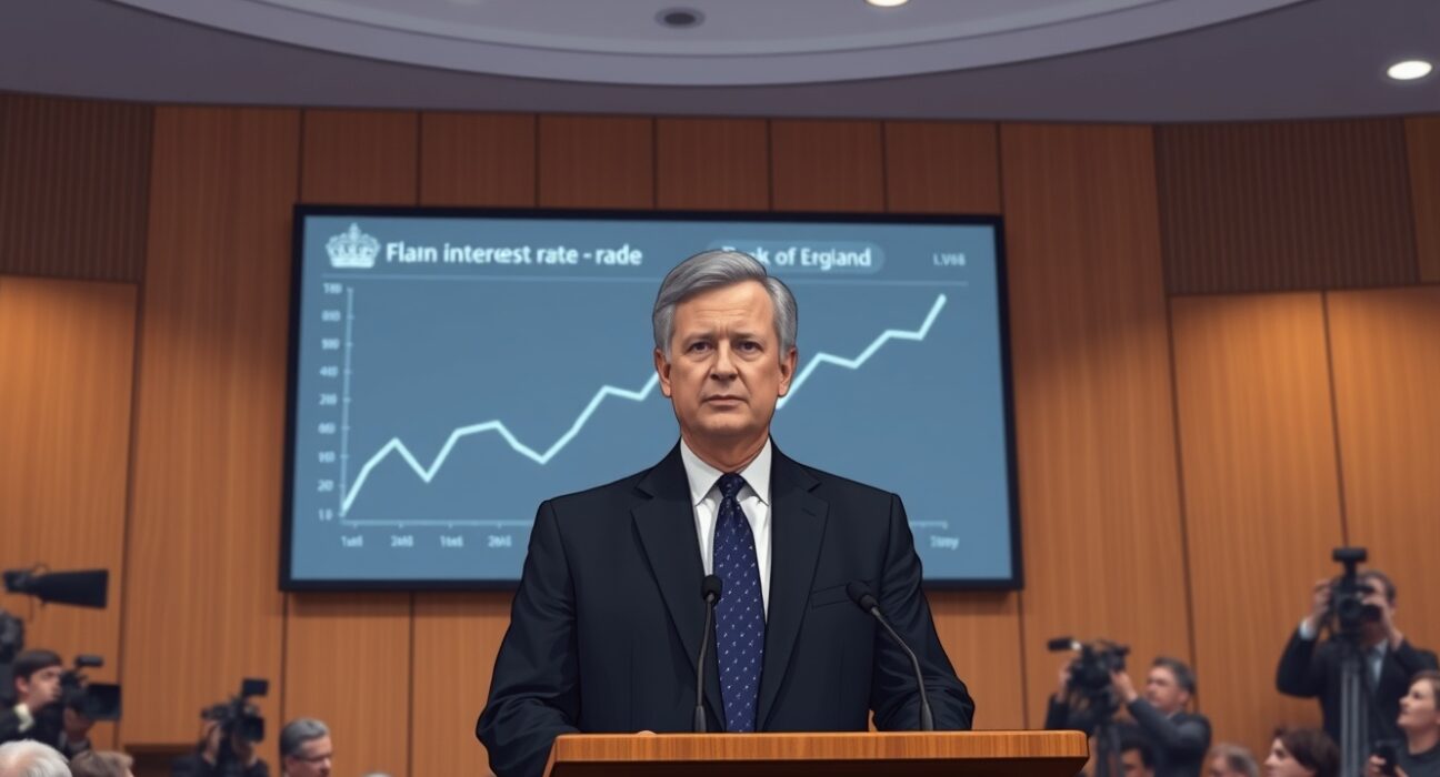 Bank of England Governor Andrew Bailey speaking at a press conference about the BoE interest rate outlook and monetary policy decision.