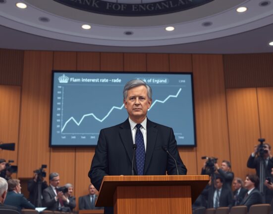 Bank of England Governor Andrew Bailey speaking at a press conference about the BoE interest rate outlook and monetary policy decision.