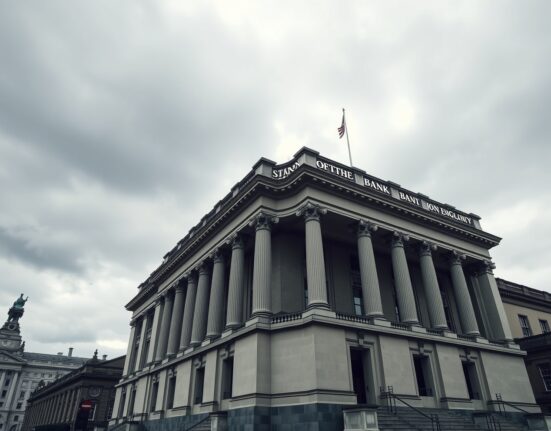 Bank of England building with geopolitical tensions highlighting BoE interest rate unchanged decision amid Iran war inflation risks.
