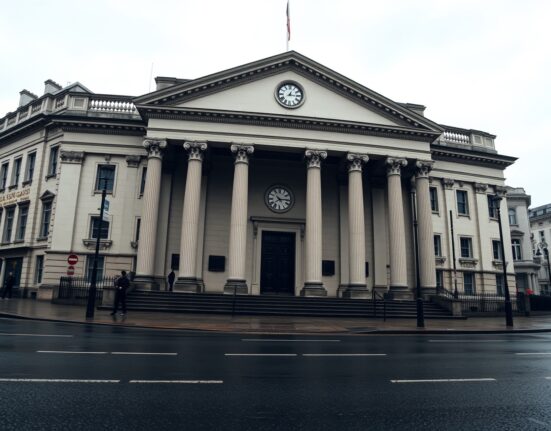 Bank of England headquarters in London on a cloudy day, representing UK monetary policy news.