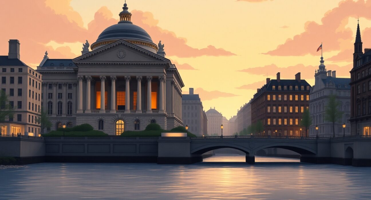 Illustration of the Bank of England building ahead of a crucial interest rate decision in March 2025.