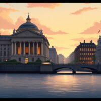 Illustration of the Bank of England building ahead of a crucial interest rate decision in March 2025.