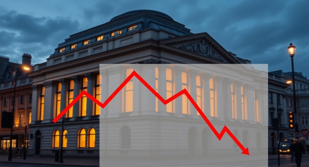 Bank of England building with energy price chart overlay showing impact on monetary policy decisions