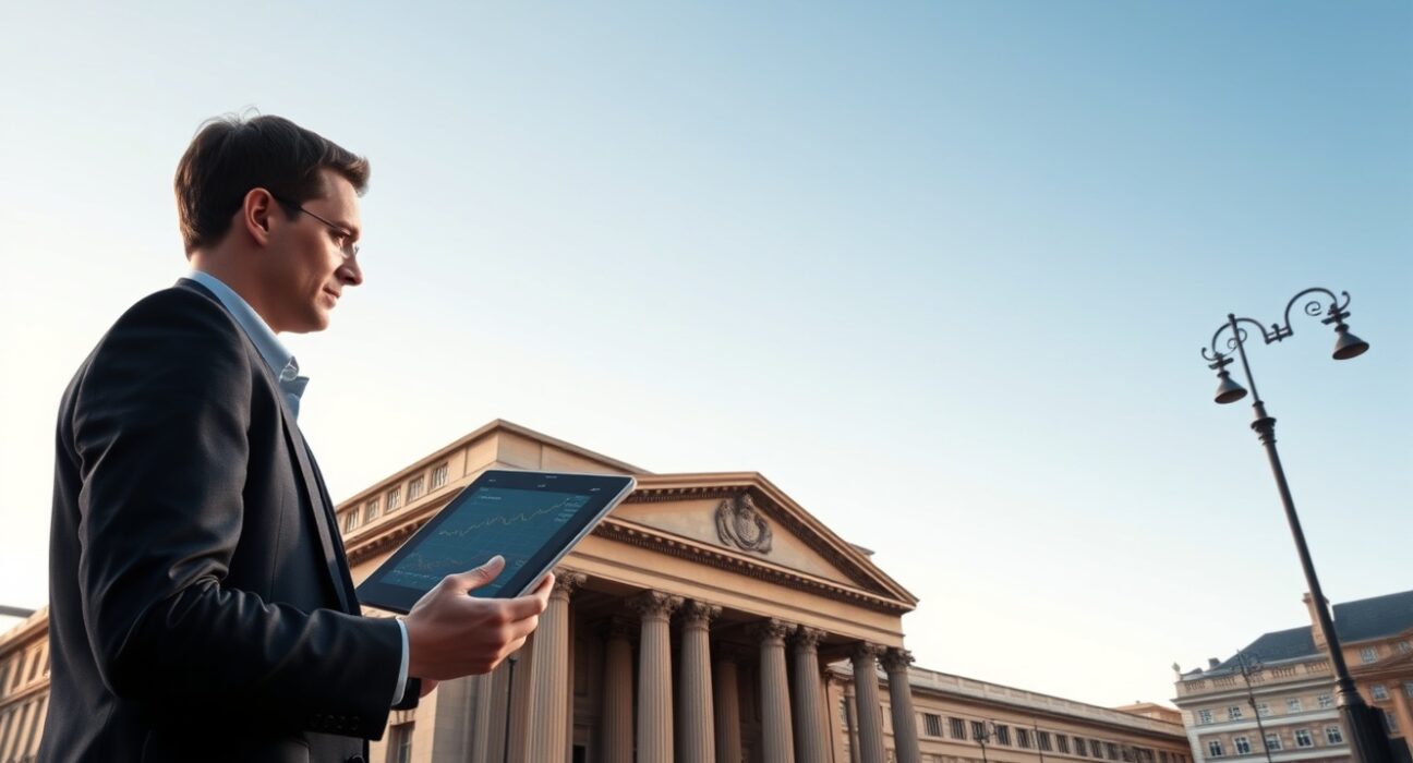 Bank of England building with economist analyzing monetary policy charts for MPC rate forecast
