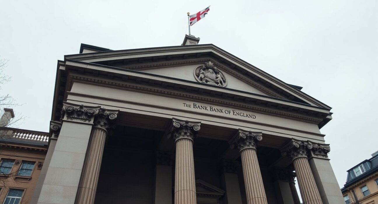 Bank of England building in London, representing the BoE MPC vigilant stance analyzed by Rabobank