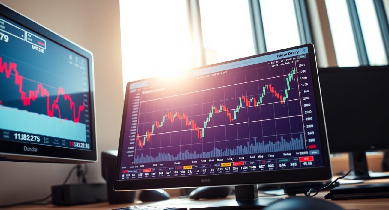 Financial trading terminal showing Bank of England policy impact on sterling amid oil market volatility.