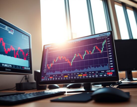 Financial trading terminal showing Bank of England policy impact on sterling amid oil market volatility.