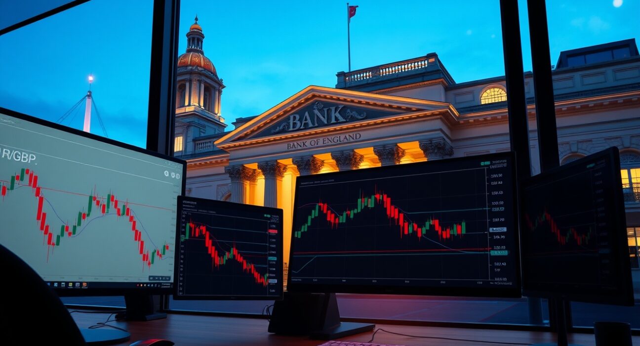 Bank of England monetary policy analysis with EUR/GBP exchange rate technical charts showing support levels