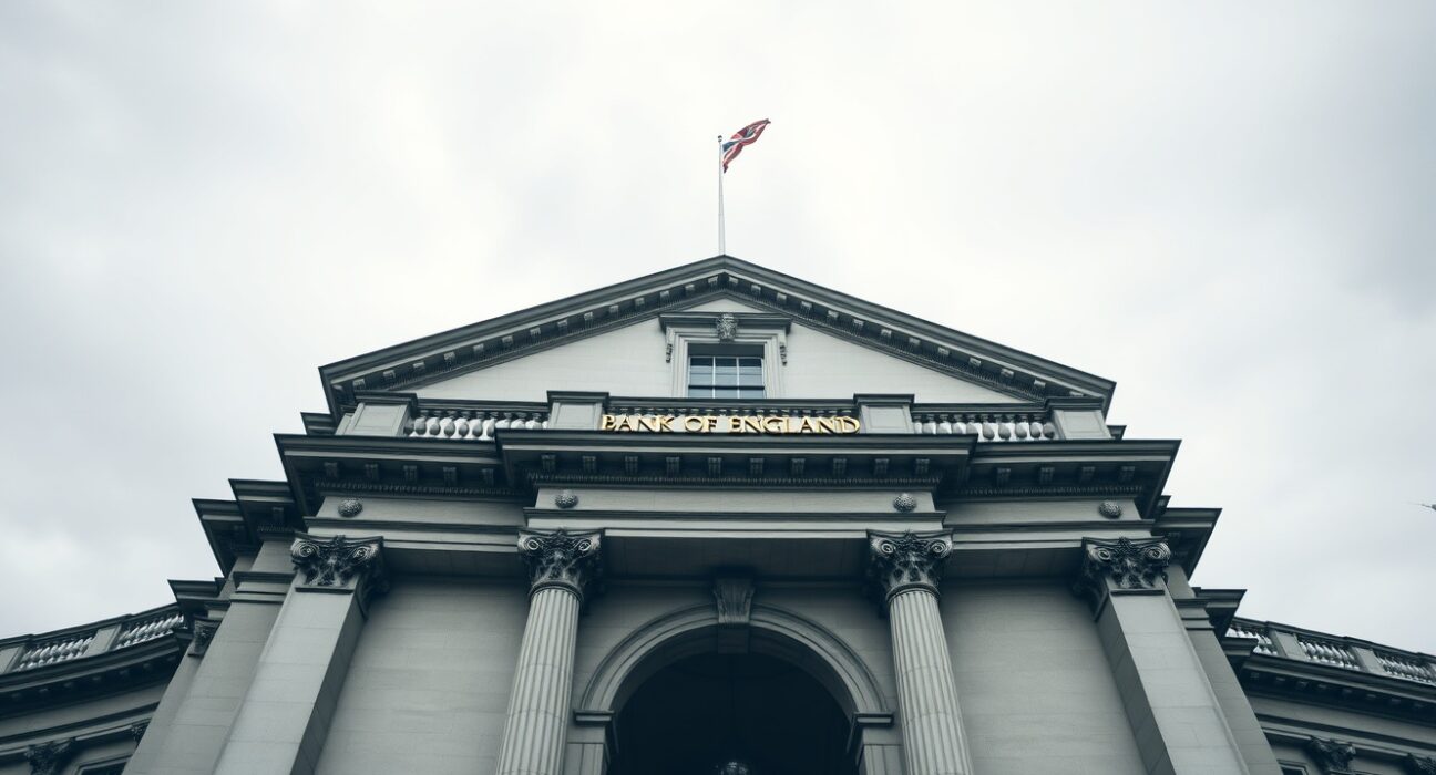 Bank of England building under overcast sky representing economic uncertainty