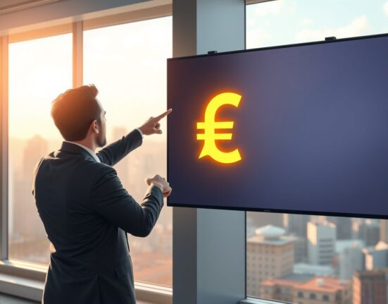 Bank of America bullish Brazil real outlook analyst pointing at EUR/BRL sell signal on digital screen