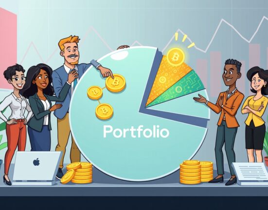 Strategic crypto portfolio allocation visualized as a vibrant pie chart with a digital asset section.