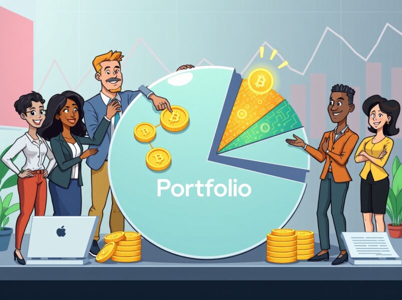 Strategic crypto portfolio allocation visualized as a vibrant pie chart with a digital asset section.