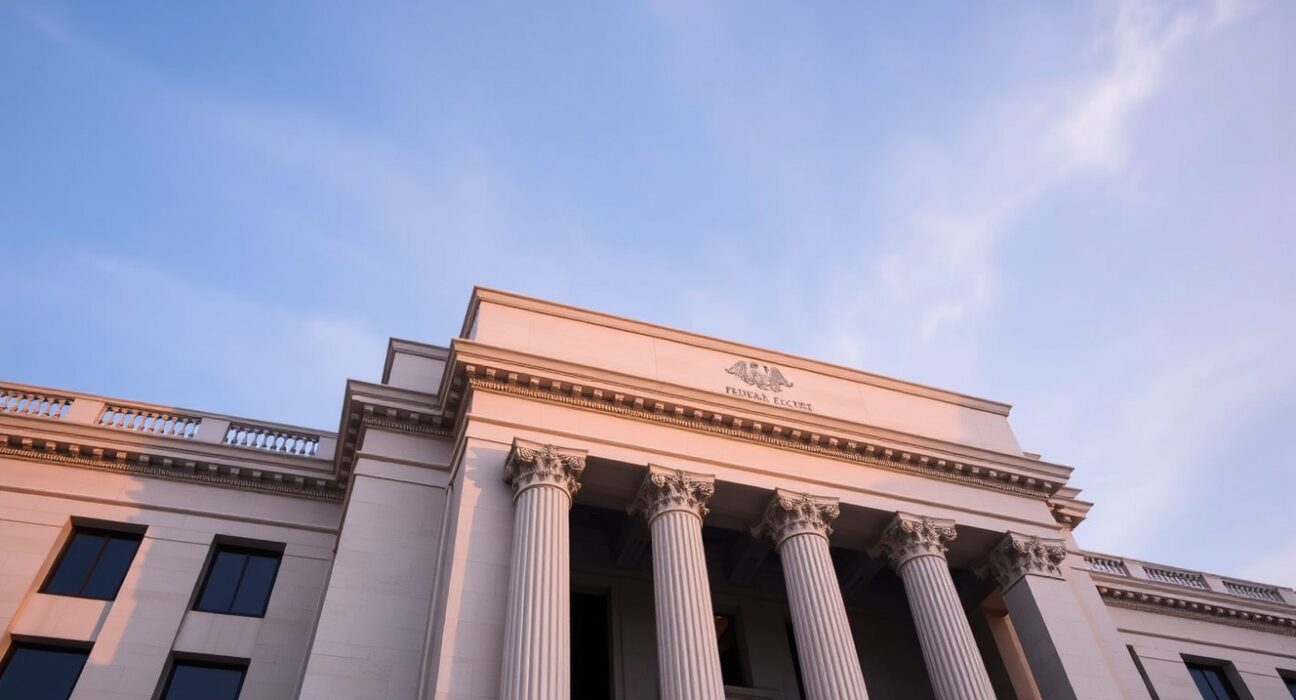 Exterior of the Federal Reserve Building in Washington, D.C., on a clear morning