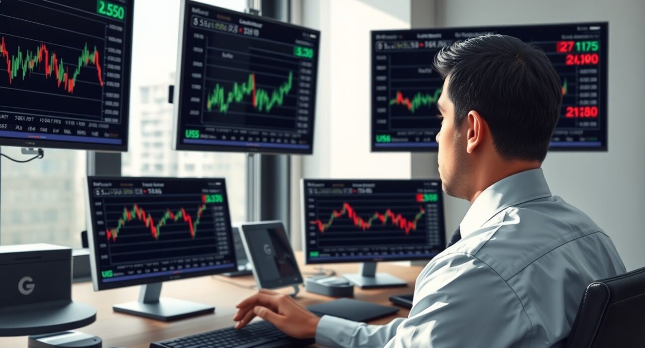 Financial analyst examining USD strength data and currency market forecasts at Bank of America