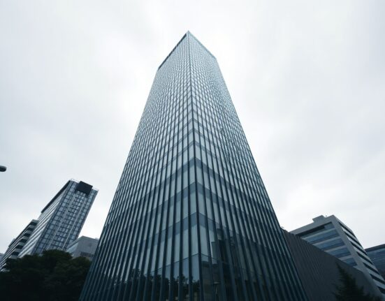 Bank of Japan headquarters building in Tokyo on a cloudy day