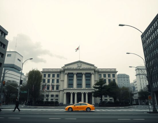 Bank of Japan headquarters in Tokyo under overcast sky reflecting Iran war inflation fears