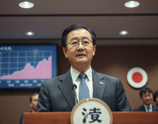 Bank of Japan board member speaking at a press conference in Tokyo.