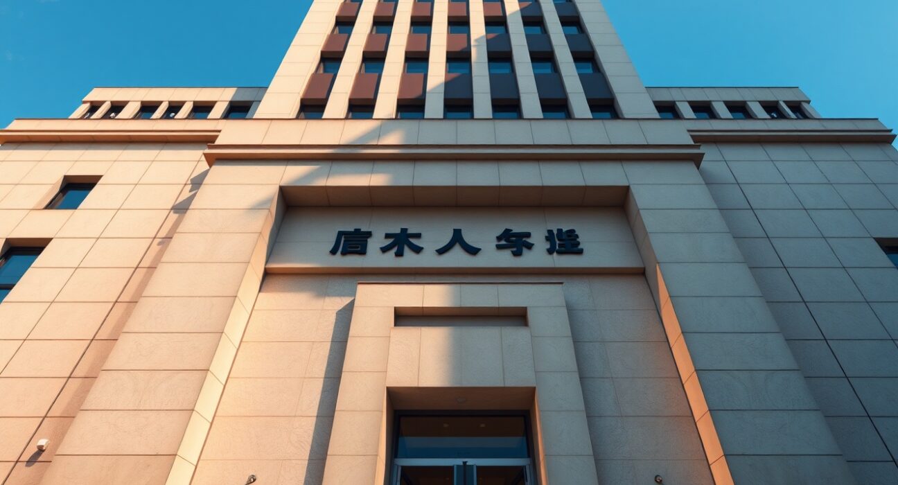 Bank of Japan headquarters in Tokyo on a clear day, representing monetary policy and inflation management.