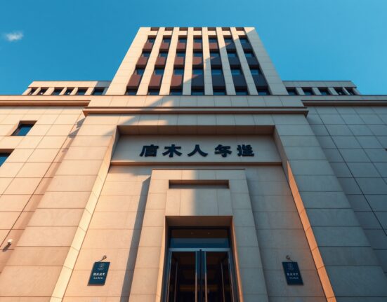 Bank of Japan headquarters in Tokyo on a clear day, representing monetary policy and inflation management.