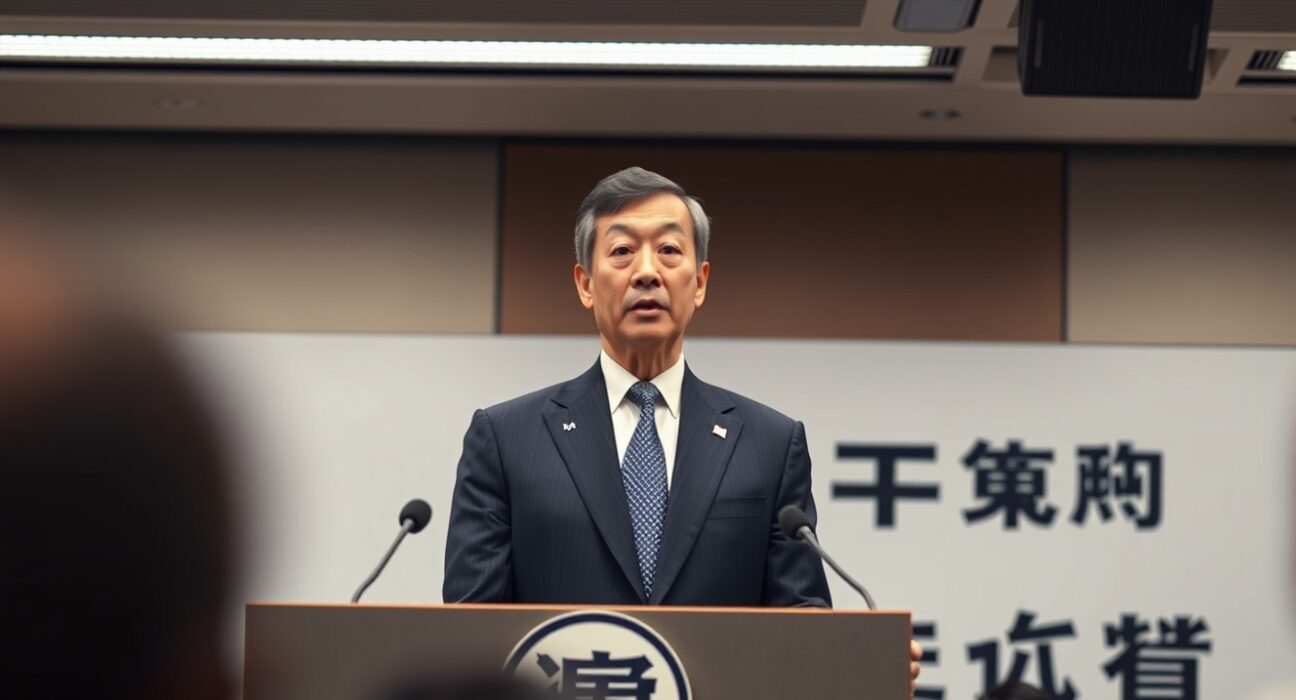 Bank of Japan official Masu speaking at a press conference about energy risks from Iran conflict