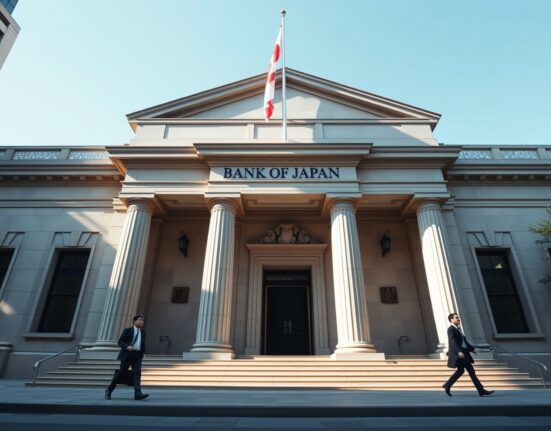 Bank of Japan headquarters in Tokyo on a sunny day, representing central bank monetary policy decisions.