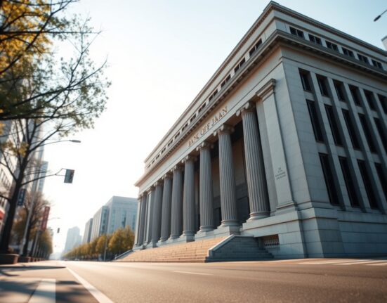 Exterior of the Bank of Japan headquarters in Tokyo on a clear day.