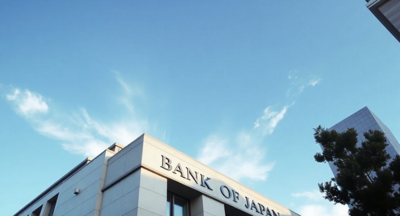Bank of Japan headquarters in Tokyo under a clear blue sky