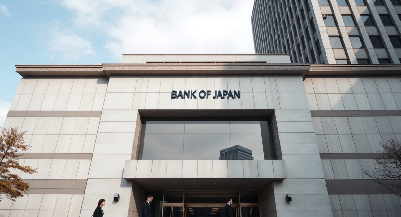 Bank of Japan headquarters building in Tokyo under clear daylight