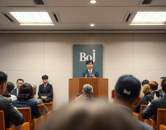 Bank of Japan Deputy Governor Shinichi Uchida speaking at a press conference in Tokyo about monetary policy outlook.