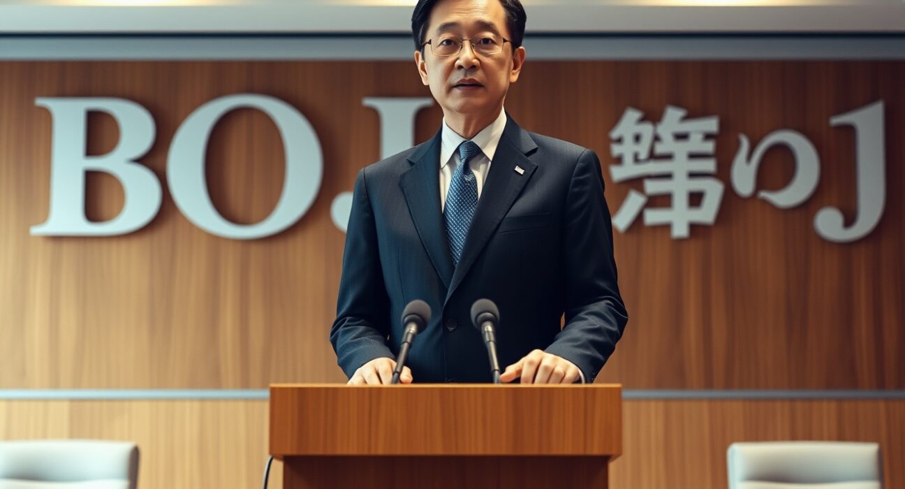 Bank of Japan Governor Kazuo Ueda speaking at a press conference in Tokyo
