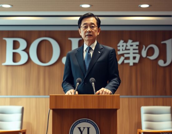Bank of Japan Governor Kazuo Ueda speaking at a press conference in Tokyo