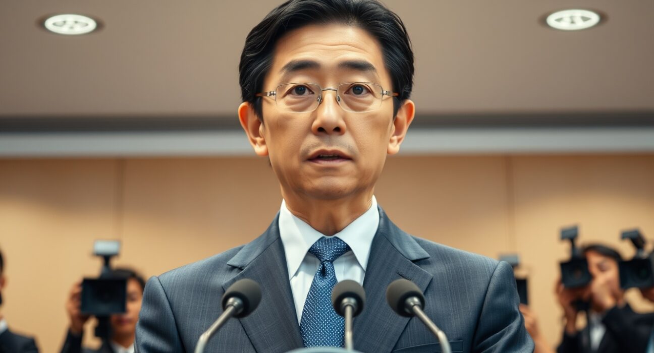 Bank of Japan Governor Kazuo Ueda announces inflation outlook during Tokyo press conference on monetary policy.