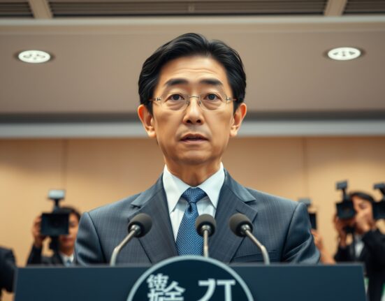 Bank of Japan Governor Kazuo Ueda announces inflation outlook during Tokyo press conference on monetary policy.