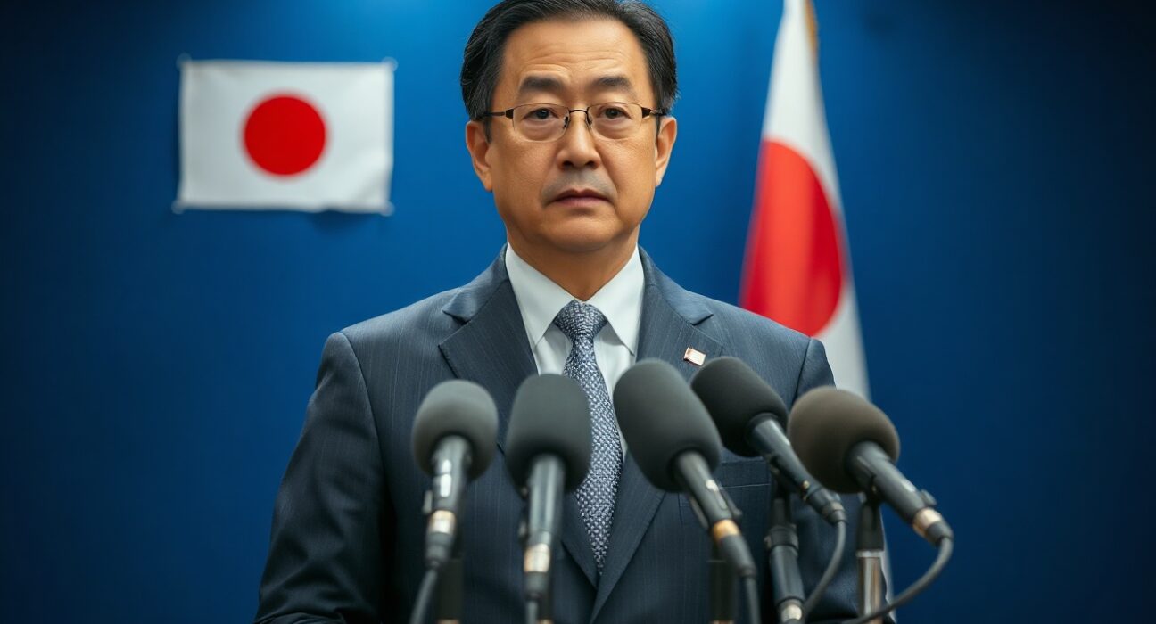 Bank of Japan Governor Kazuo Ueda speaking at a press conference about oil price risks