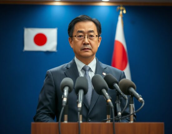 Bank of Japan Governor Kazuo Ueda speaking at a press conference about oil price risks