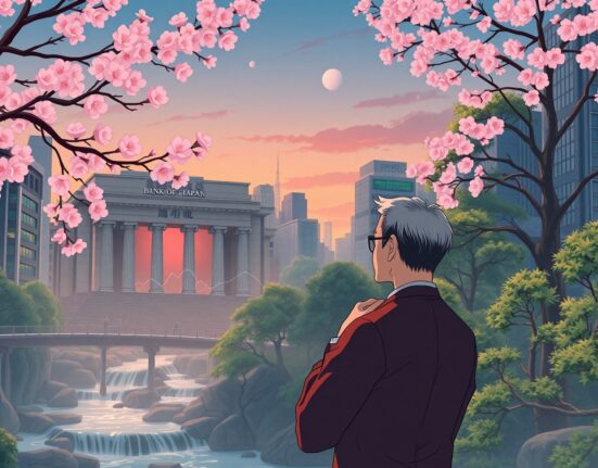 Bank of Japan Governor Kazuo Ueda analyzing economic charts with inflation data and monetary policy implications