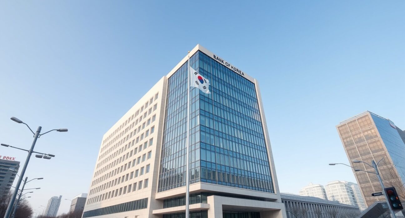 Bank of Korea headquarters building representing central bank's monetary policy decisions on inflation