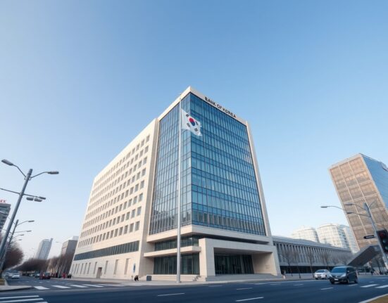 Bank of Korea headquarters building representing central bank's monetary policy decisions on inflation