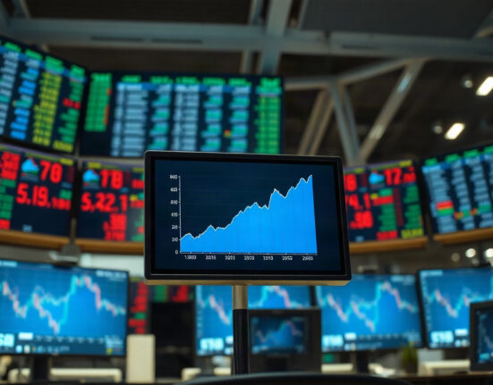 Trading screen showing bond yield curve with upward trend on a modern trading floor