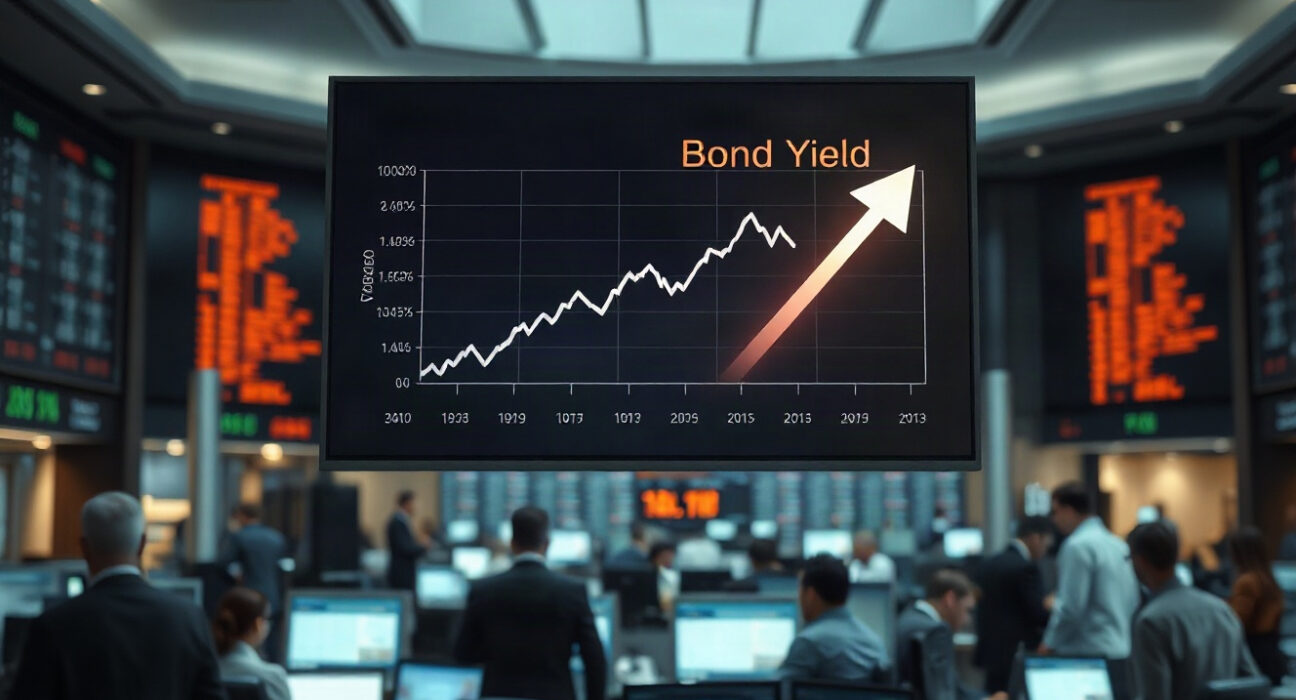 Trading floor screen showing rising bond yield charts amid inflation concerns