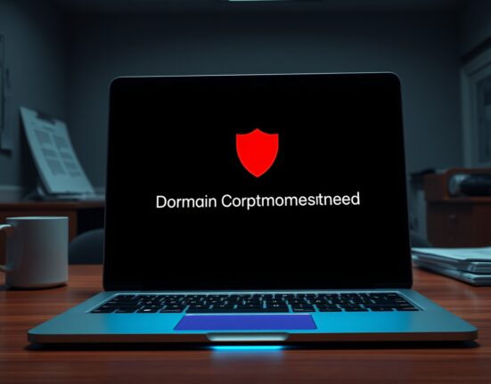 Laptop screen showing a domain security breach warning for the bonk.fun cryptocurrency platform incident.