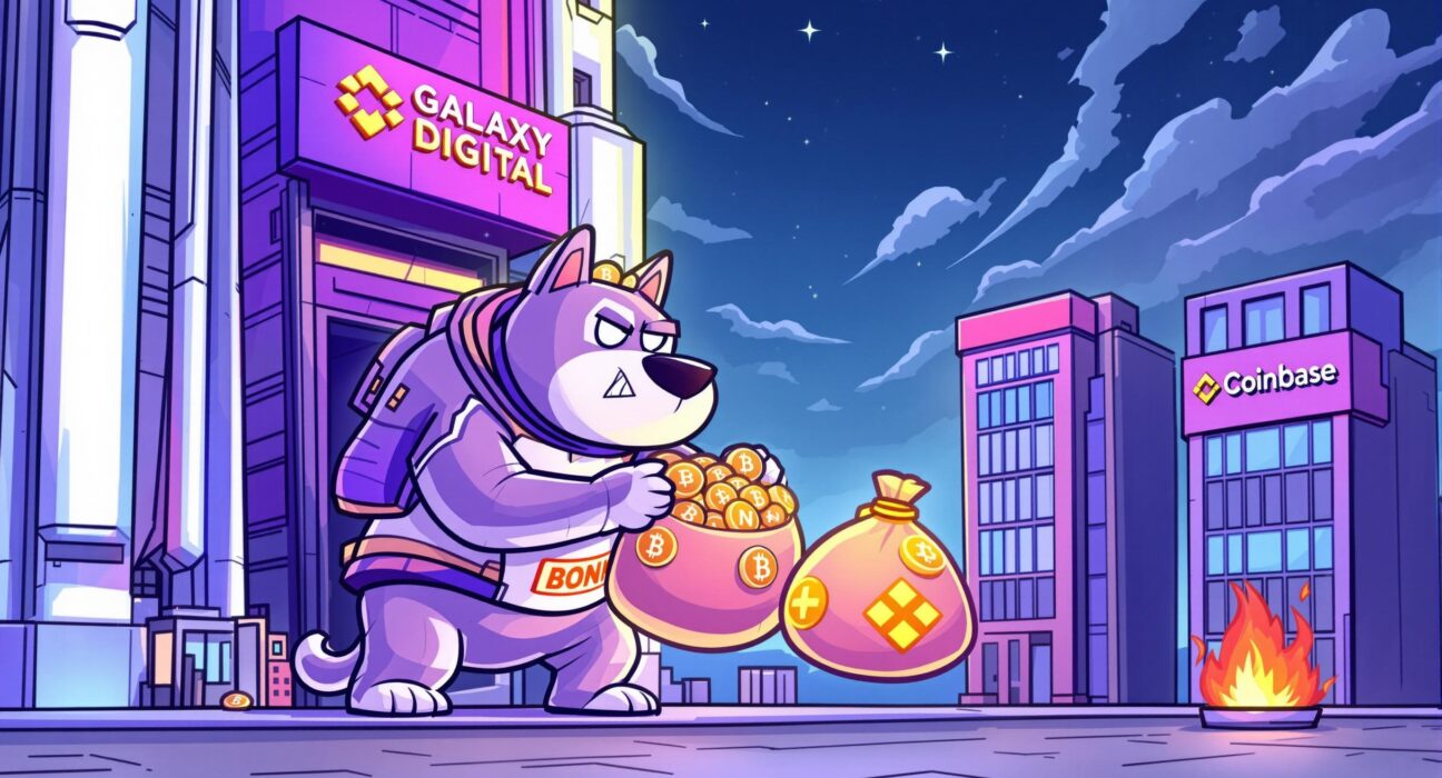Cartoon illustration depicting a large BONK token transfer by a whale entity, symbolizing significant market movement.