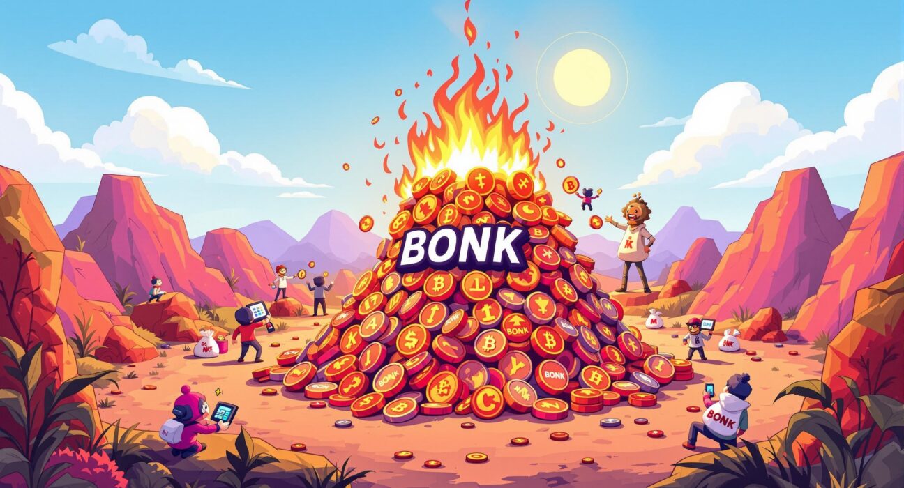 Cartoon illustration showing the significant BONK token burn, symbolizing its impact on the ecosystem and future value of the BONK token.