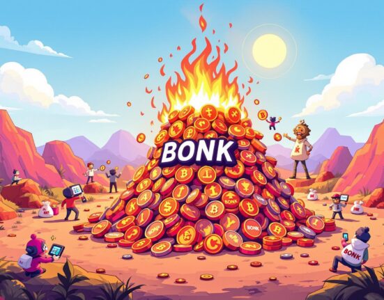 Cartoon illustration showing the significant BONK token burn, symbolizing its impact on the ecosystem and future value of the BONK token.