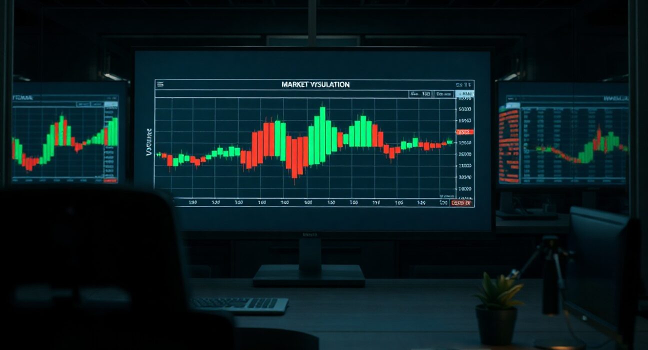 Market depth visualization on a trading monitor at a professional desk