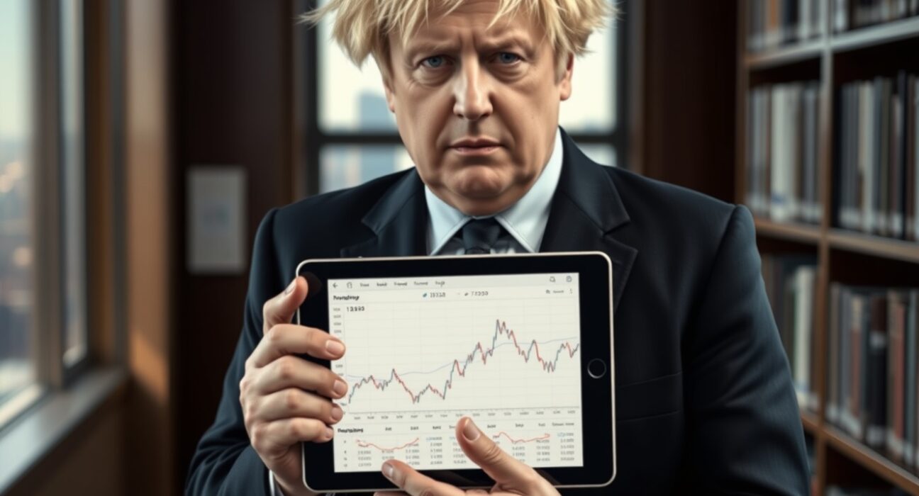 Former UK Prime Minister Boris Johnson expressing concern about Bitcoin's potential as a Ponzi scheme in financial analysis.