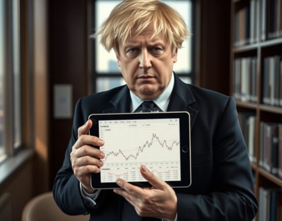 Former UK Prime Minister Boris Johnson expressing concern about Bitcoin's potential as a Ponzi scheme in financial analysis.